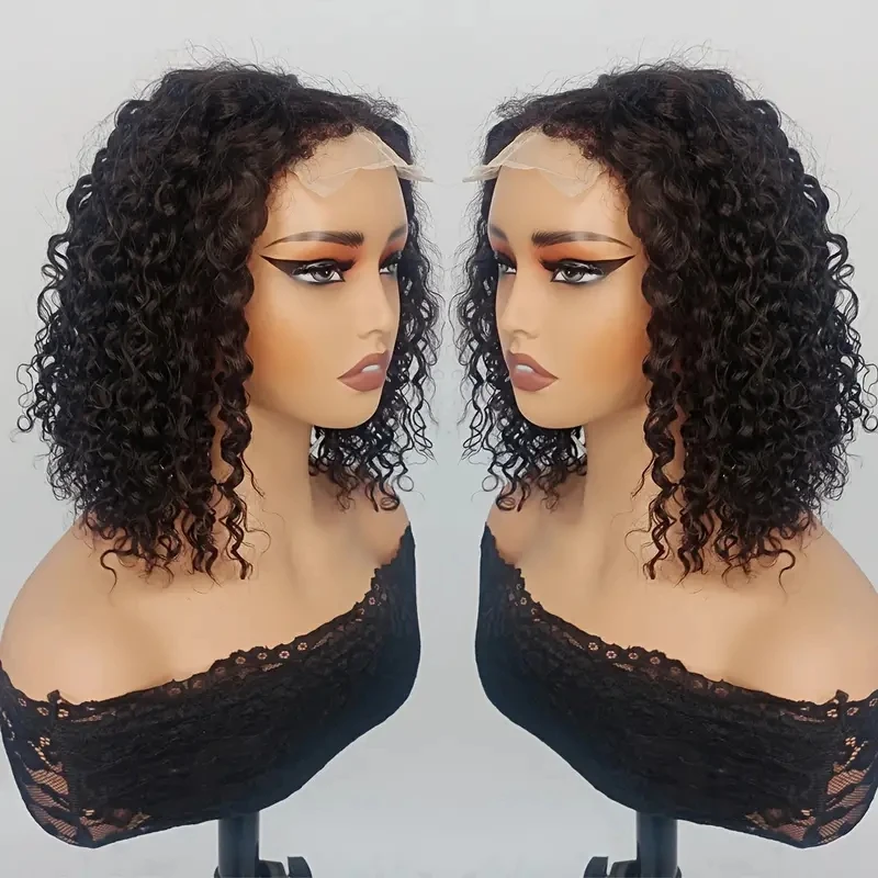 Kinky Curly 4C Edge Parochne Krátke bob ľudské vlasové parochne parochne Remy 13x4 Lace Frontal Closure Parochne s kučeravou vlastnou vlasmi pre ženy kučeravé parochne