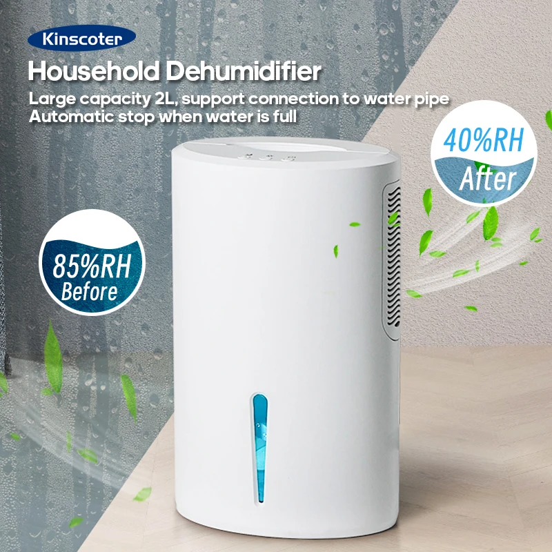 Kinscoter DeHumiDifier 2L 68 Oz Air DeHumiDifier tichý automatický vypnutie do spálne pre domácu kanceláriu kúpeľňa RV skriňa