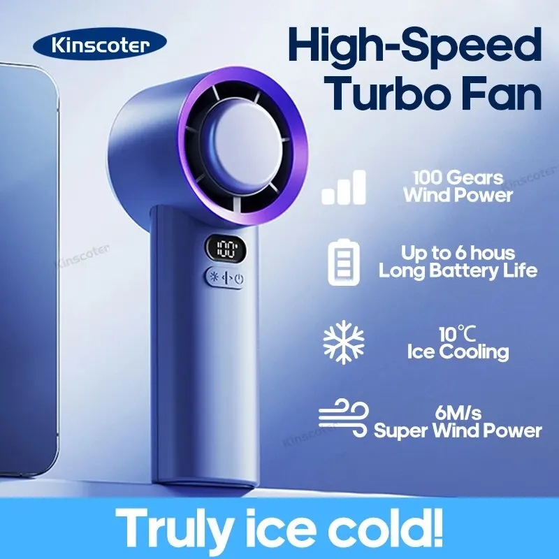 Kinscoter Prenosný ručný ručný turbo ventilátor 100 rýchlosti vetra nastaviteľná Mini osobná batéria Battera s elektrickým riasom ovládaná
