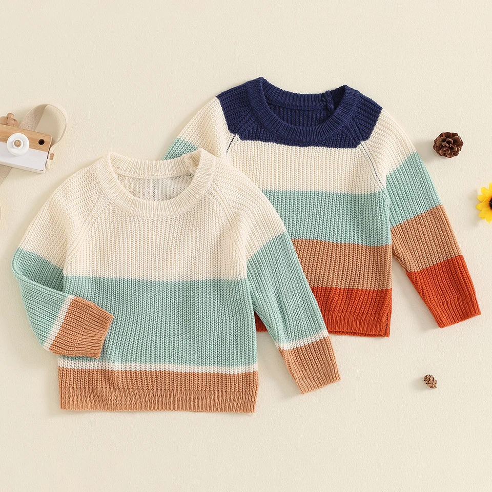 Kintted Baby Boys Sweater Jeseň nové detské oblečenie Príležitostné kontrast Farba Warm háčkovanie s dlhým rukávom pre dojčatá pleť