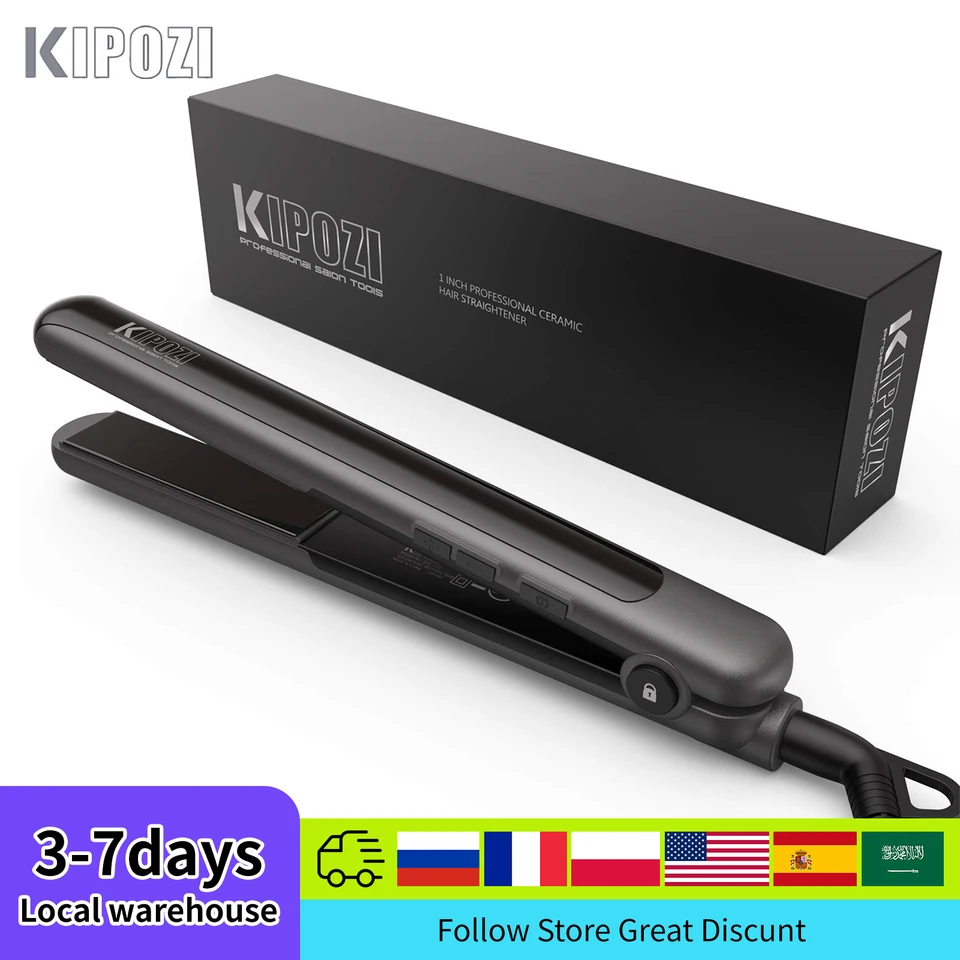 Kipozi KP-177 Profesionálny rovná rovnosť Ploché železo a curling Iron 2 v 1 s digitálnym LCD displejom s dvojitým napätím okamžité vykurovanie