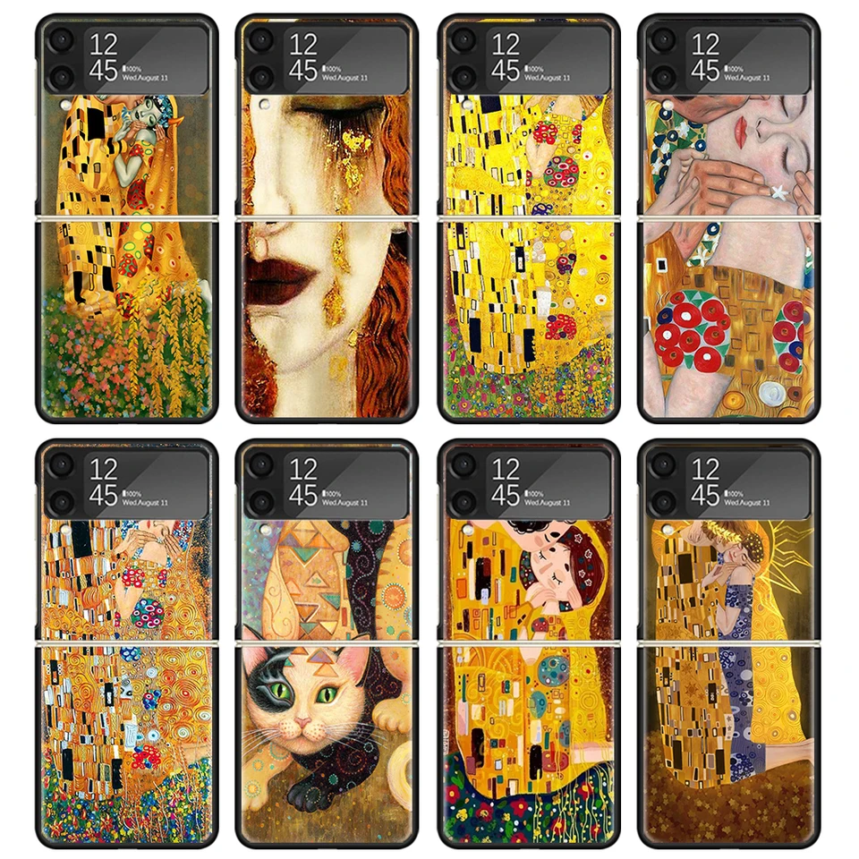 Kiss by Gustav Klimt Desig Case pre Samsung Galaxy Z Flip 4 5 3 Z Flip5 Flip4 5G Tvrdý telefón Flip3 Flip3 Split Skladacie čierne play