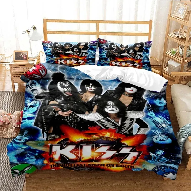 Kiss Rock Band Bedding Set Boys Girls Twin Queen Veľkosť Ocy Cover Cover Pillowcase Bed Deti pre dospelých módny dom textilextile