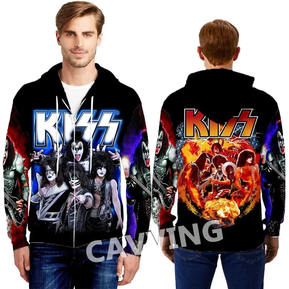 KISS ROCK BAND MINKA ROCKALA Zipper Hoodie 3D Tlačená vzorka pánska bunda Jeseň zimné pánske oblečenie Príležitostné mikiny