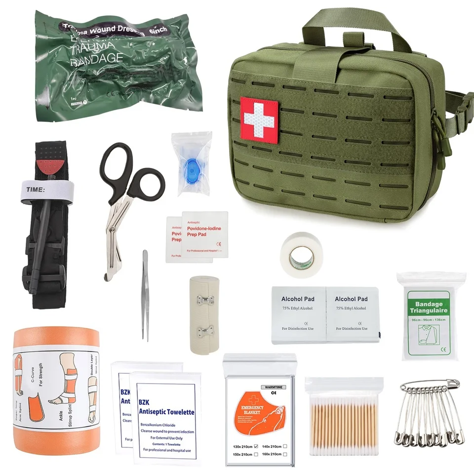 Kit pre núdzové traumy - Tactické puzdro na prvú pomoc - pre starostlivosť o rany trauma, vyfúknutie, ovládanie krvácania - súprava na prežitie Ifak