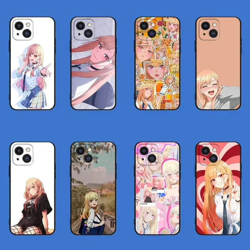 Kitagawa Marin Cute Anime Girl Puzdro pre iPhone 11 12 12 Mini 13 14 15 Pro XS Max x xr 6 7 8 plus čierna škrupina
