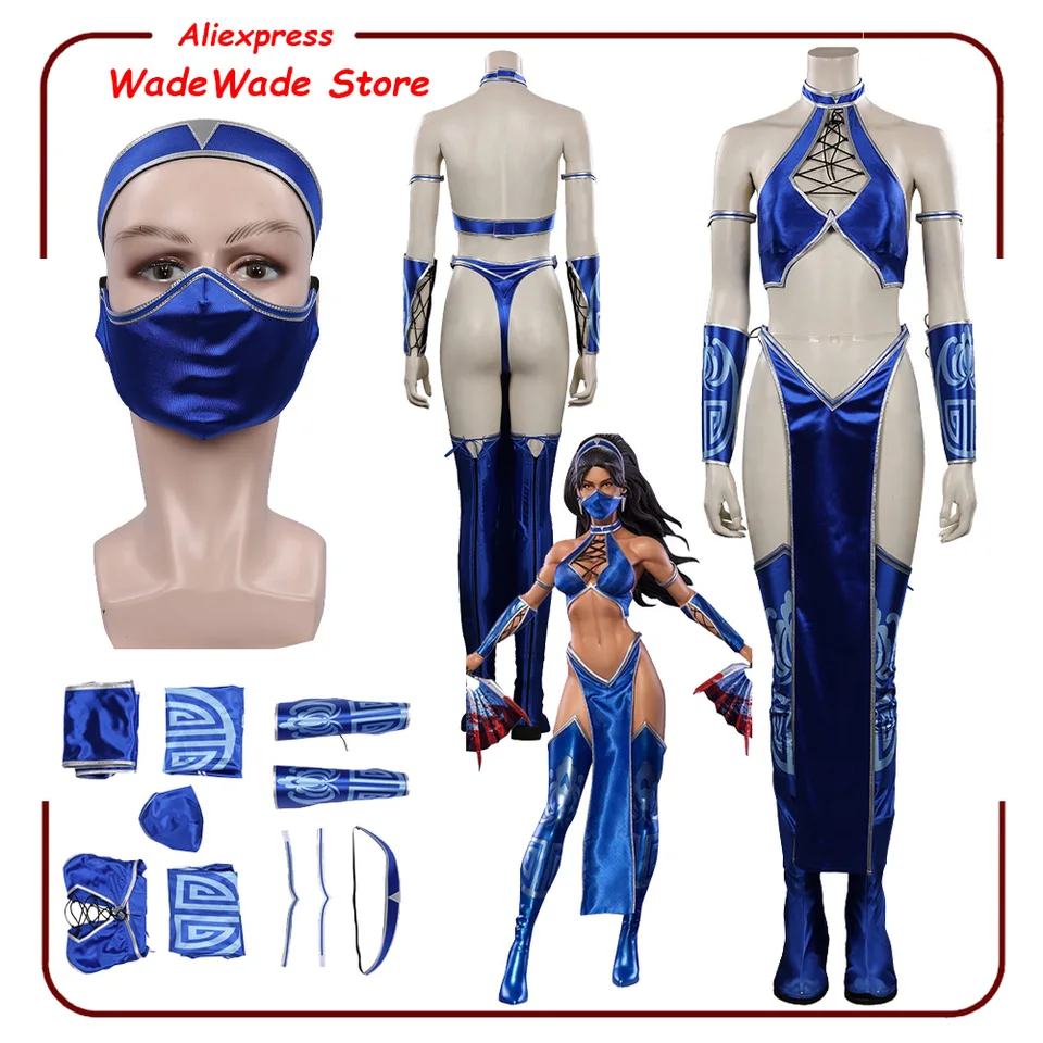 Kitana cosplay hra Mortal Cosplay mask masku kostým Sexy kombinézy oblečenie Halloween Carnival Party Ženy Bikini oblečenie