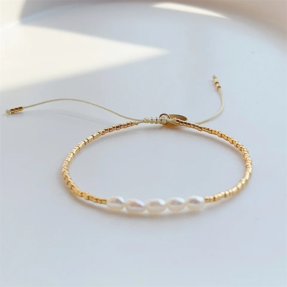 KKBEAD Natural Pearl Bracelet pre ženy darček zlatá farba miyuki korálky Dainty náramok jednoduchý tenký pulzerá módne šperky femme