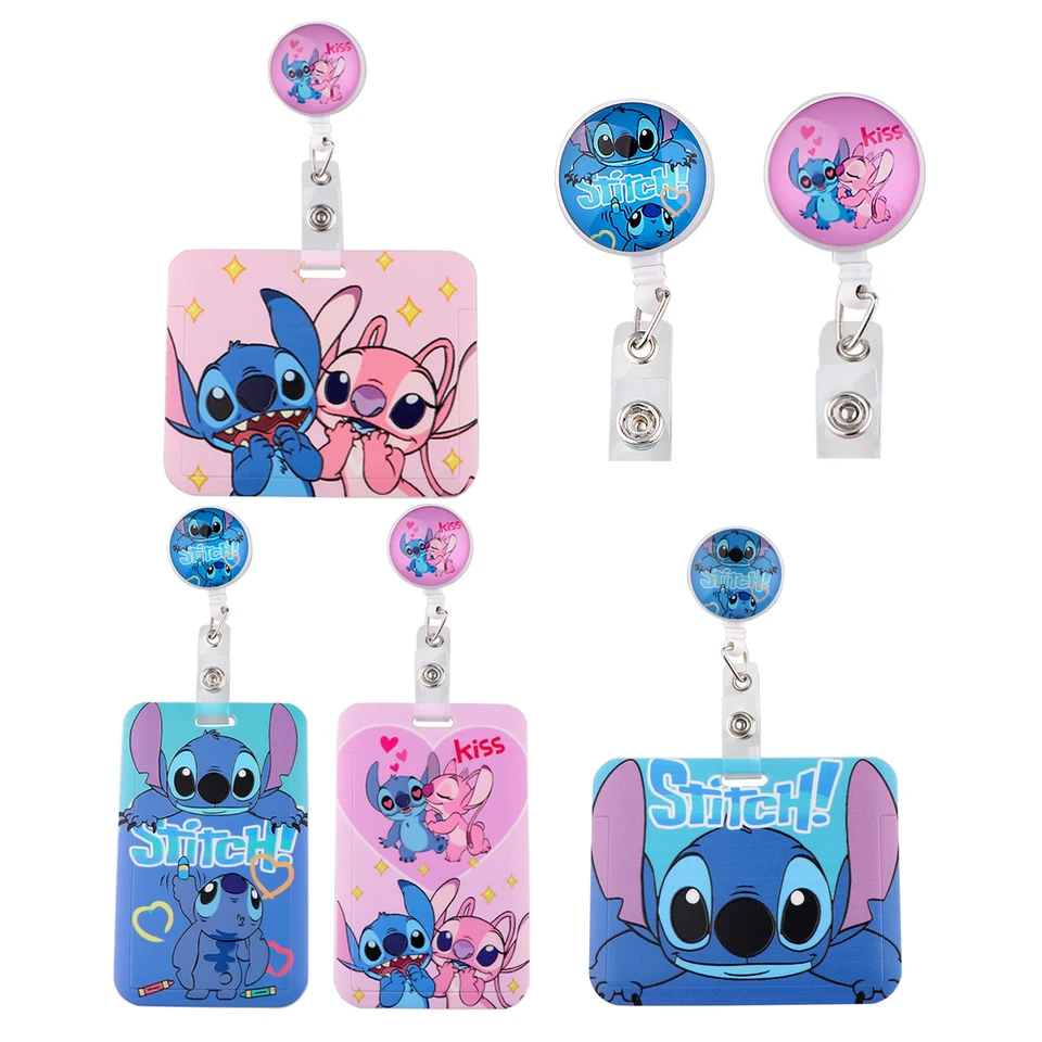 KKZ757 Stitch Modrá ružový mimozemšťan Keychain Stiahnuteľný študentský odznak navijak klip karikatu ic ID CARD Držitie detského darčeka