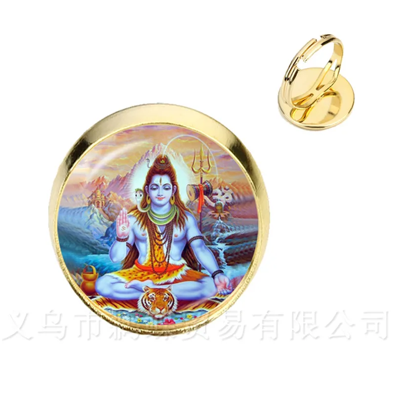Klasická India zazvoní God Brahma, Višnu, Lord Shiva Jewelry Glass Cabochon Nastaviteľné strieborné/zlaté náboženstvo darček