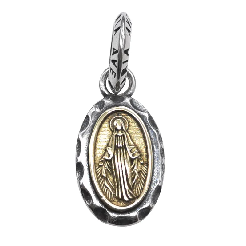 Klasická katolícka strieborná farba Panna Mária kovová medaila prívesok Náhrdelník Náboženský štýl modlitba Amulet šperky