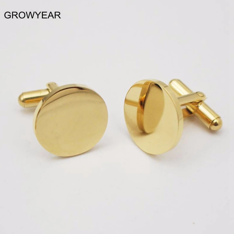 Klasická nerezová oceľ šperky Cufflinks Zlaté okrúhle bloky manžety pre mužov