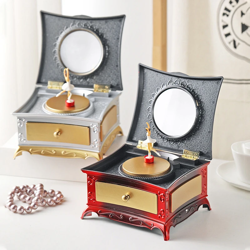 Klasická rotujúca tanečnica balerína klavírna hudobná skrinka na klenoty organizátor Ballerina Win-Up Music Box Storage Organizátor so zrkadlom