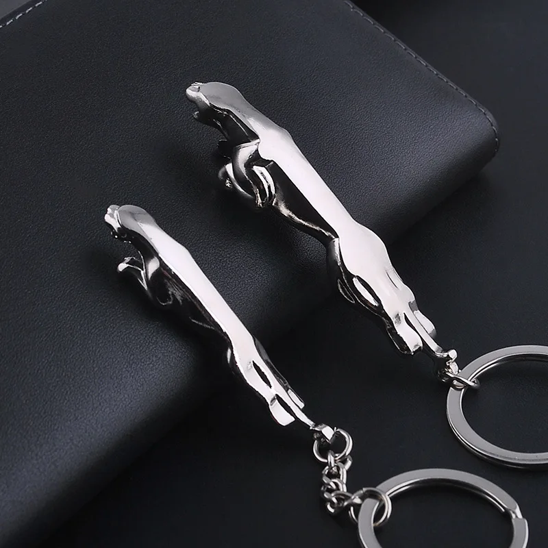 Klasická strieborná farba nehrdzavejúca oceľ leopard keychain jaguar car keyrings jemné tašky kľúče reťazce dva typy kreatívne