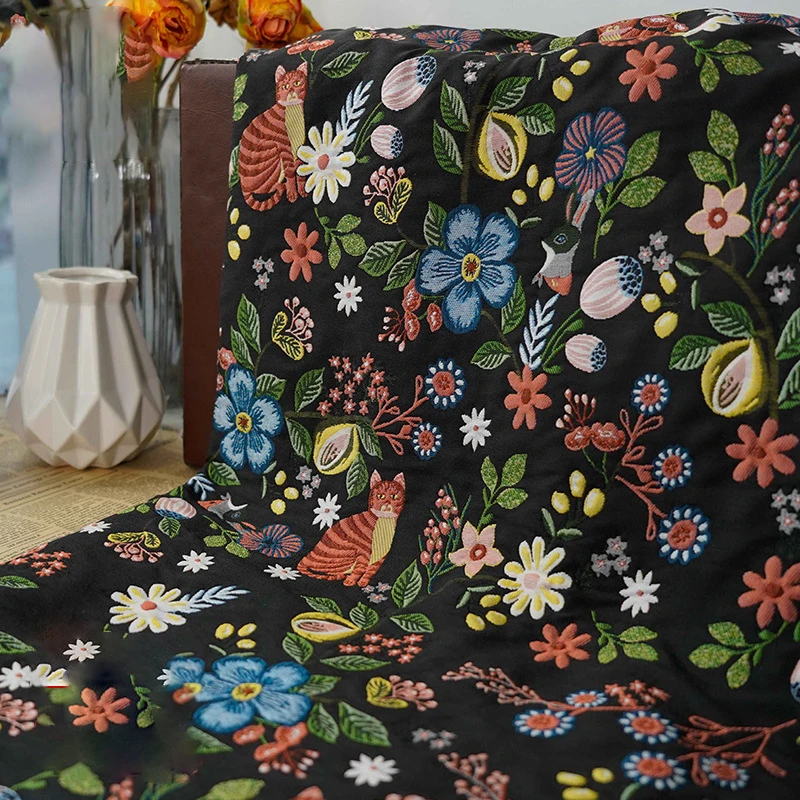 Klasická čierna priadza zafarbená jacquard látka jesenná zimná zimná zima Dámske kvetinové šaty dekoratívna šijacia látka 50cmx145cm