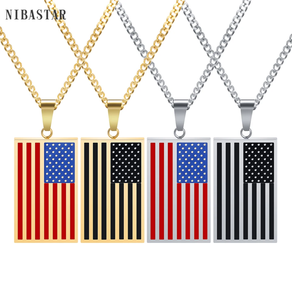 Klasické americké prívesky na vlajku a náhrdelník pre ženy 4 farby z nehrdzavejúcej ocele Hip Hop Fashion Street Jewelry 2021 Nové