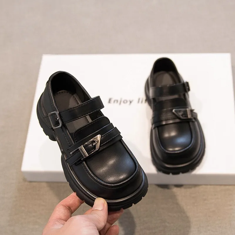 Klasické dievčatá čierna Mary Jane topánky hrubé spodné deti Príčinné kožené topánky móda masívna farba detské princezné topánky jednoduché