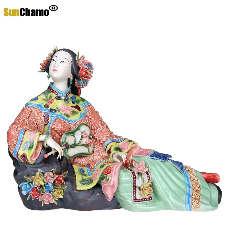 Klasické dámy jarné remeselné maľované umelecká postava Socha keramika Antique Čínsky porcelán figuríny Domáce dekorácie doplnky