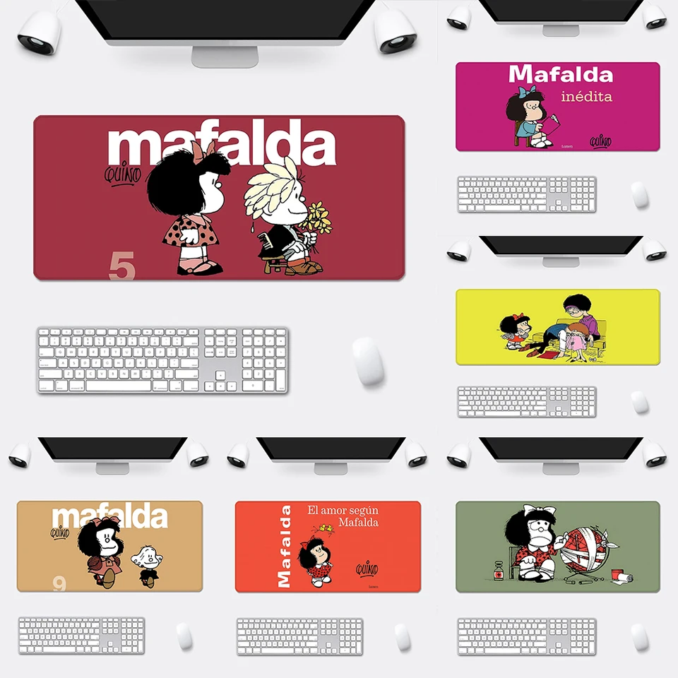 Klasické komiksy Mafalda MousePad HD Tlač počítačov počítačových hráčov Locking Edge Non-Stric Mouse Pad XXL90X40CM Klávesnica PC Desk Pad Pad