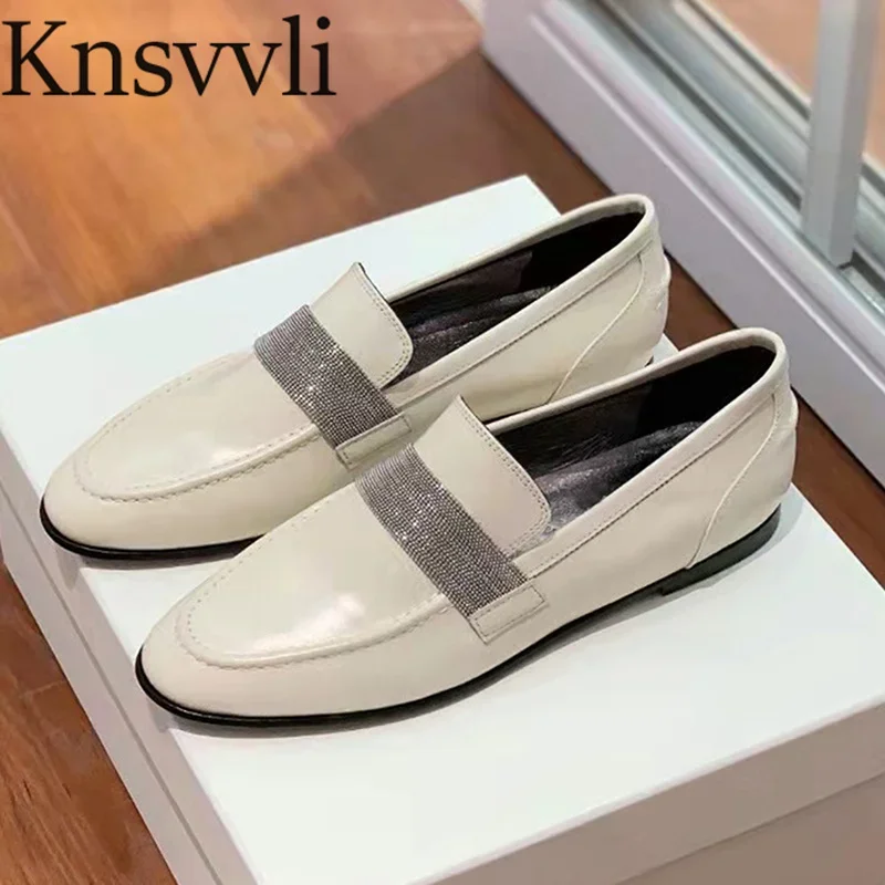 Klasické kravské semišové ploché topánky pre ženu okrúhle prsty na špičke s pošmyknutím náhodných chodcov String Bead retiazky dekorácie dekorácie Comfort mokasíry Ženy