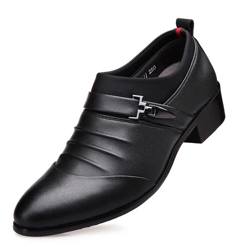 Klasické mužské šaty topánky skĺznu na čierne kožené topánky pre mužov Point Toe Business Casual Men Formálne topánky na svadbu