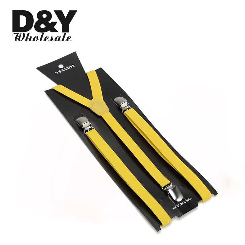 Klasické módne muži Ženy Žlté podväzky klip-on elastické rovnátka Slim Y-Back Susenders/Gallus 1,5 cm polyesterové podväzky