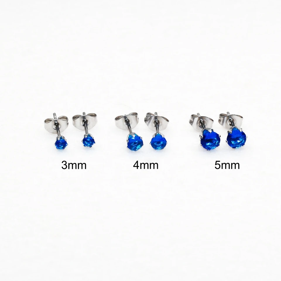Klasické nové Royal Blue Glass Push Up Stud náušnice pre mužov Ženy 3 mm 4 mm 5 mm pre výber