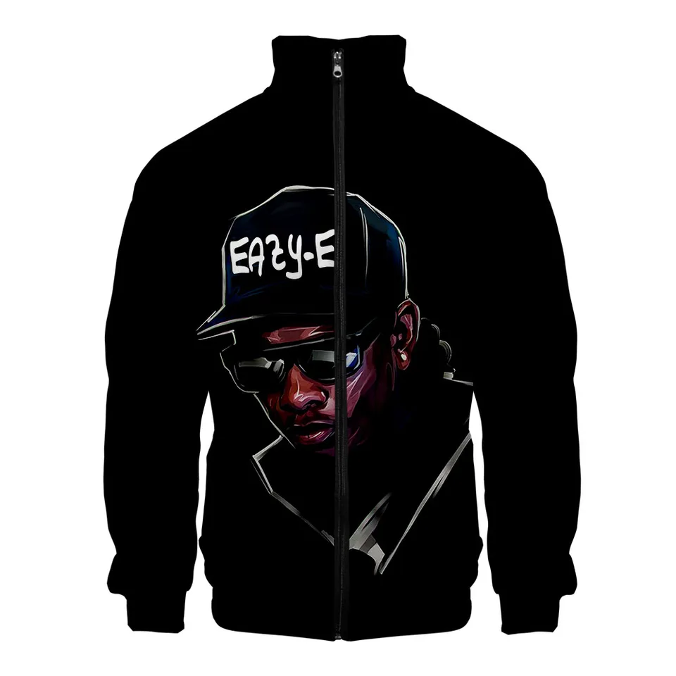 Klasické populárne raglanové bundy Eazy E 3D tlač zipsové bunda Windbreaker Men/Boys Stand Golier s dlhým rukávom Bundy