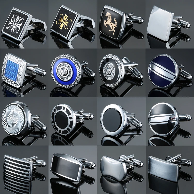 Klasické pánske francúzske košeľa Cufflinks Animal Horse Square Circular Drôt na kreslenie manžety