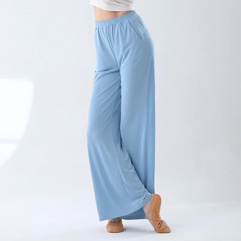 Klasické tanečné nohavice Ženy Cvičenie oblečenia mäkké Cupro Tkanina Wide Leg Harem Harem Nohavice High Was Solid Color Dancewear