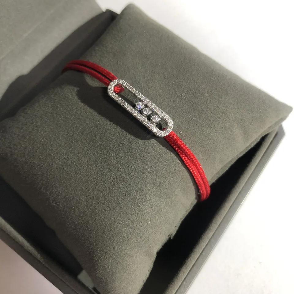 Klasické šperky 925 Sterling Silver Tri diamant Moveable Dámsky šťastný lanový náramok. Vynikajúce darčeky na večierok