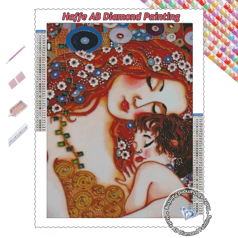 Klasický Gustav Klimt Matka a dieťa ab diamantové maľba umenie plné vŕtačky zlatá farba mozaika krížový steh handwork wall dekor