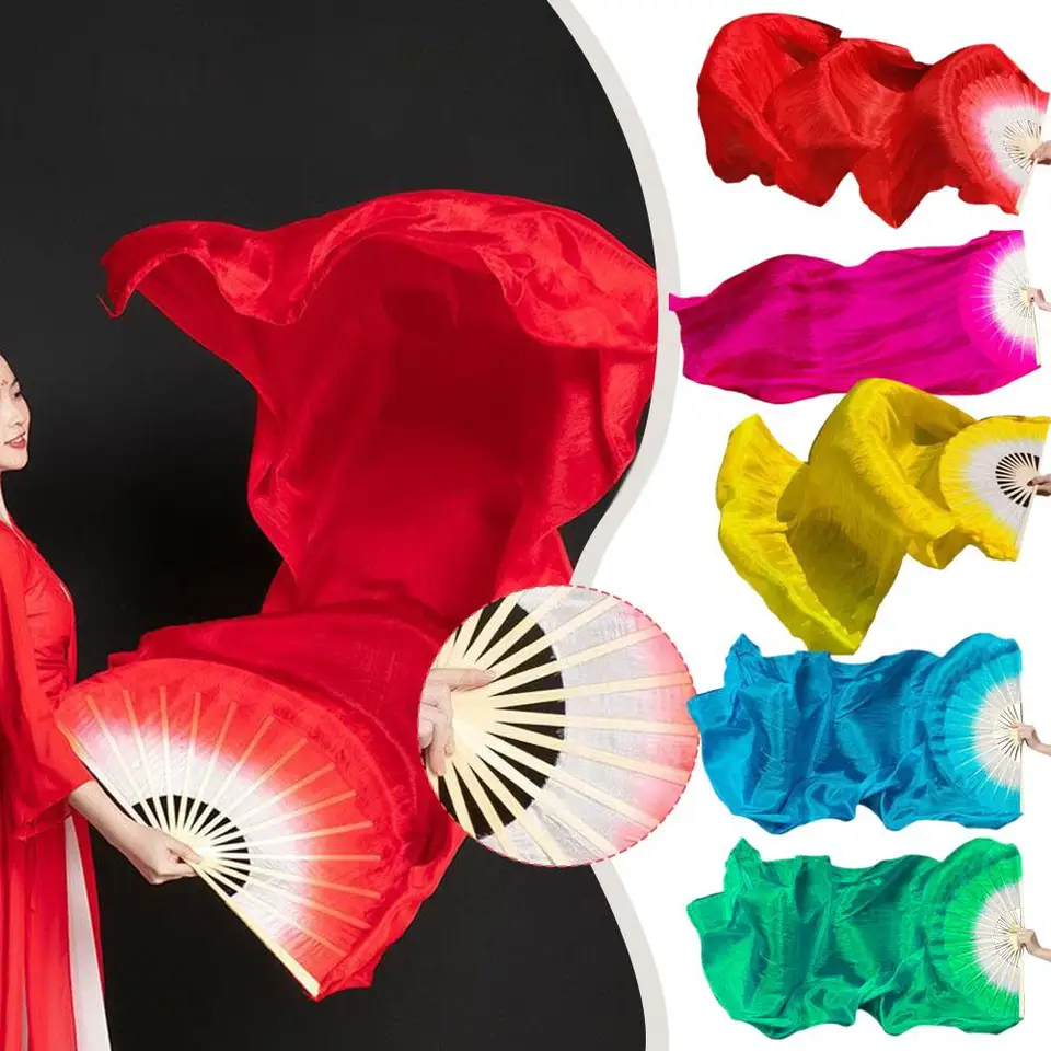 Klasický tanec dlhý hodvábny fanúšik Čínsky štýl Veľký červený ružový tanec Red Fan Dance Pretiahnutý fanúšik Fan Performance dlhý gradient fanúšik x3t4