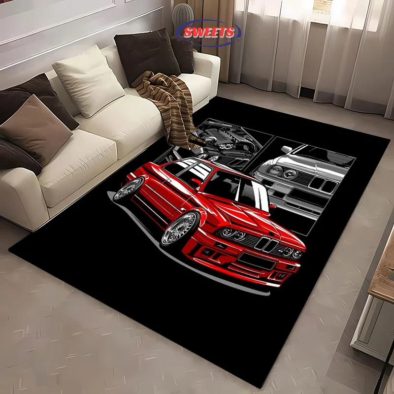 Klasický závodný automobil koberec pre obývaciu izbu Spálňa Dlhý pásový koberec, protišmykový mäkký koberec, pohovka Domovodná dekorácia