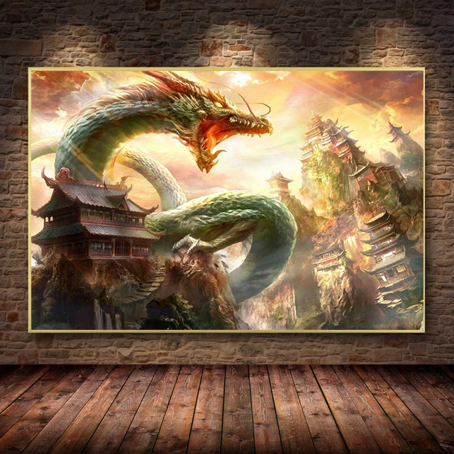 Klasický čínsky drak starobylý palác Canvas maľujúce plagáty a výtlačky závesné nástenné umelecké obrázky domáce dekorácie cuadros