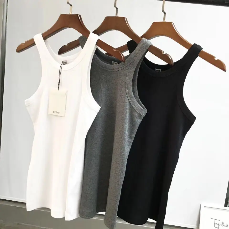 Klasický štýl Rib Tank Biela čierna bez rukávov Organická bavlnená Skinny Skinny Tops Tees Woman módne vrcholy