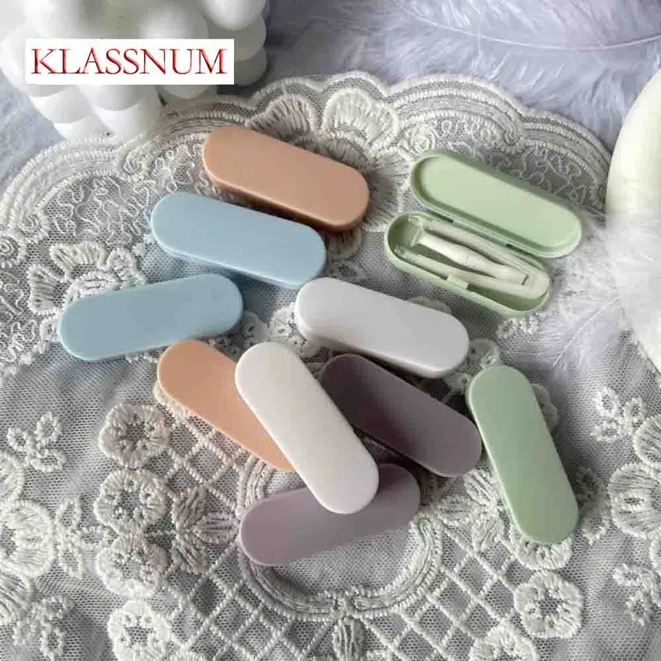 Klassnum Candy Color Contact Lens Case Kit prenosný nástroj na starostlivosť o oči pre mužov a ženy s pinzetou a sacou paličkou