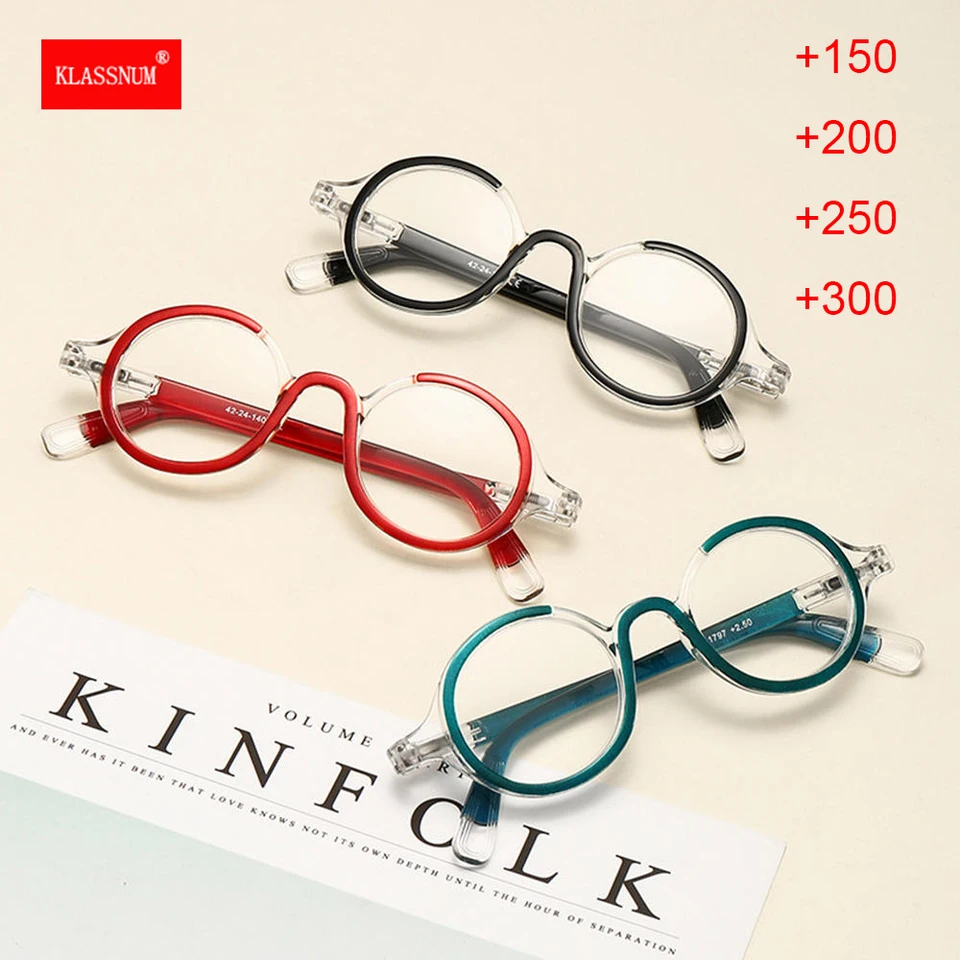 Klassnum vintage okuliare na čítanie Ženy Round Frame Fashion Muži Zväčšujúca dioptéra Počítačové okuliare Plus +1,5 +2,0 +2,5 +3.0