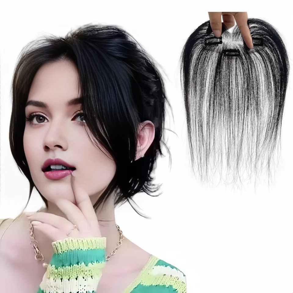 Klip v ľudských detských vlasoch Bangs Stredná časť 3D Air Bangs Hairline plešatosť 8 G Tenký prírodný príčiná Ručne vyrobená 13x5 cm švajčiarska čipka