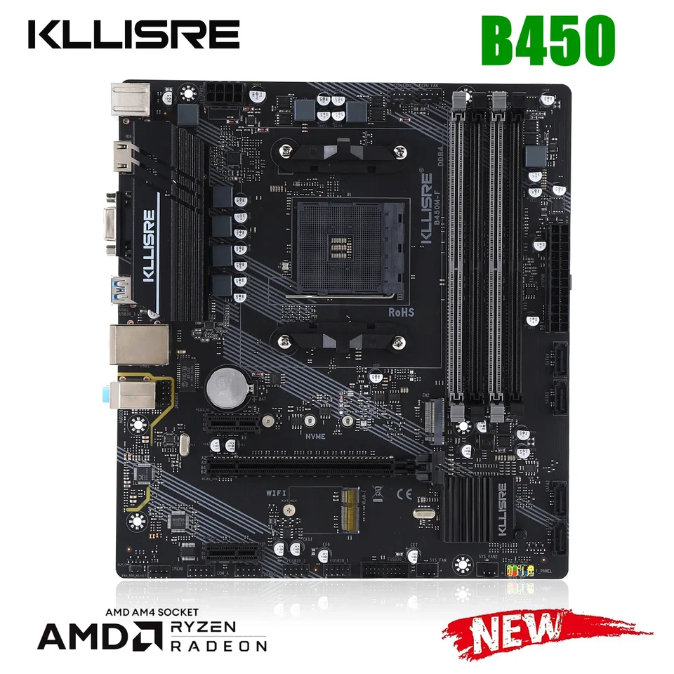 Kllisre B450 B450M Základná doska Dual-Channel DDR4 SATAIII M.2 NVME podporuje Ryzen AM4 CPU