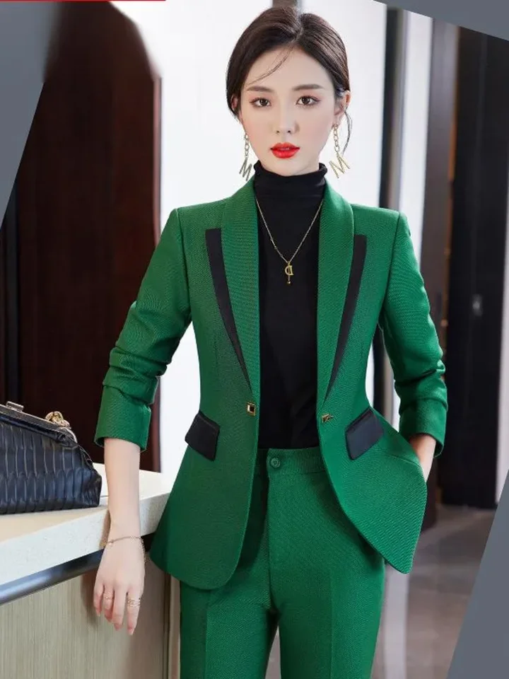 Klopa Ženy mäkké príležitostné elegantné módne módne s jednostranným sako s dlhým rukávom alebo nohavice masívne farebné elegantné kancelárske oblečenie Nové