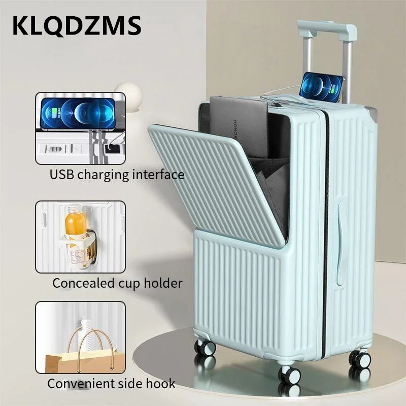KlqDZMS ABS+PC Kufrový predný otvor Trolley Puzdro 24 26 28 30 palcov Dámska veľká kapacita kolesov Pánska batožina