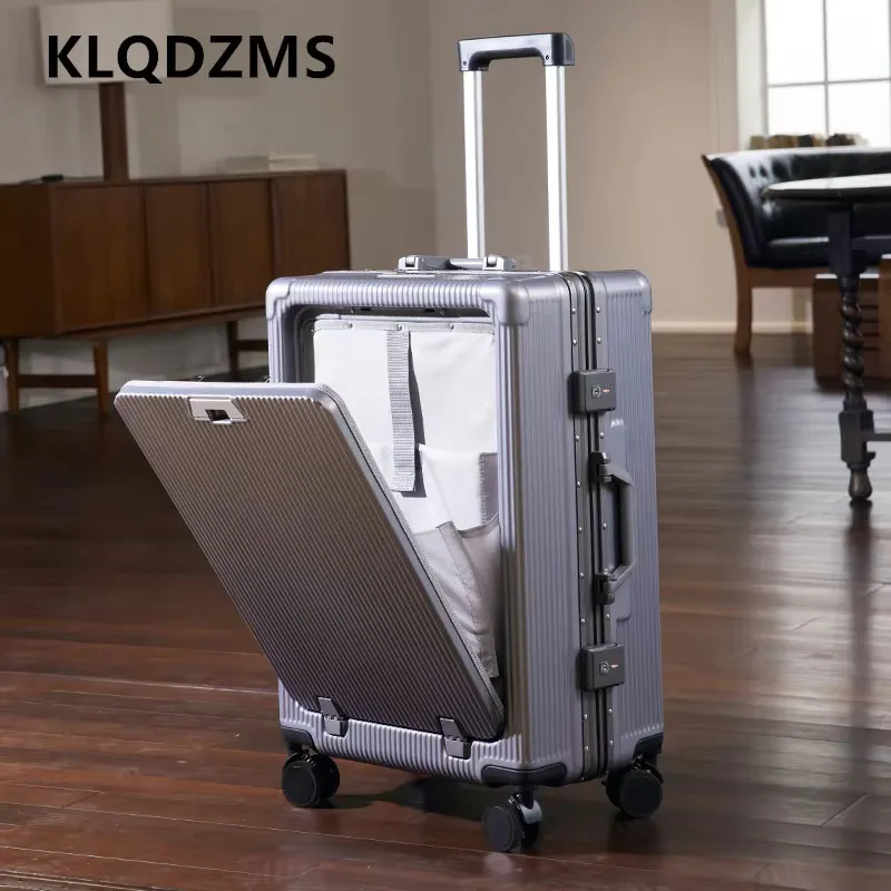 KlqDZMS vreckový kufrový kufrový predný otvárací nástupník USB nabíjanie Trolley puzdro 20 palcov heslo políčka 24 
