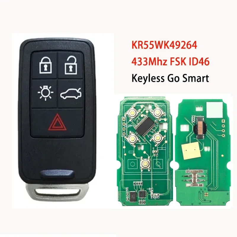 Kláves diaľkového ovládača pre Volvo S60 S60L S80 XC60 XC70 V40 V60 ID46 PCF7953 433 MHz KR55WK49264