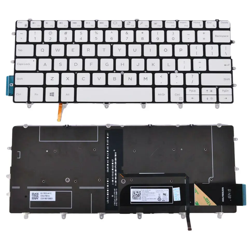 Klávesnica s podsvietením pre Dell XPS 13 9370 9380 9370 9380 US WHITE BLACK 0N3NG0 0KPP2C