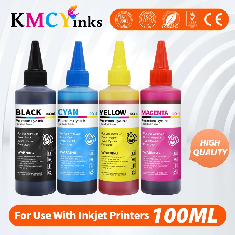 Kmcyinks 100 ml univerzálne súpravy atramentovej súpravy pre atramentu pre kánon pre HP pre Lexmark pre Epsona pre brata všetkých doplňovateľných atramentovej tlačiarne