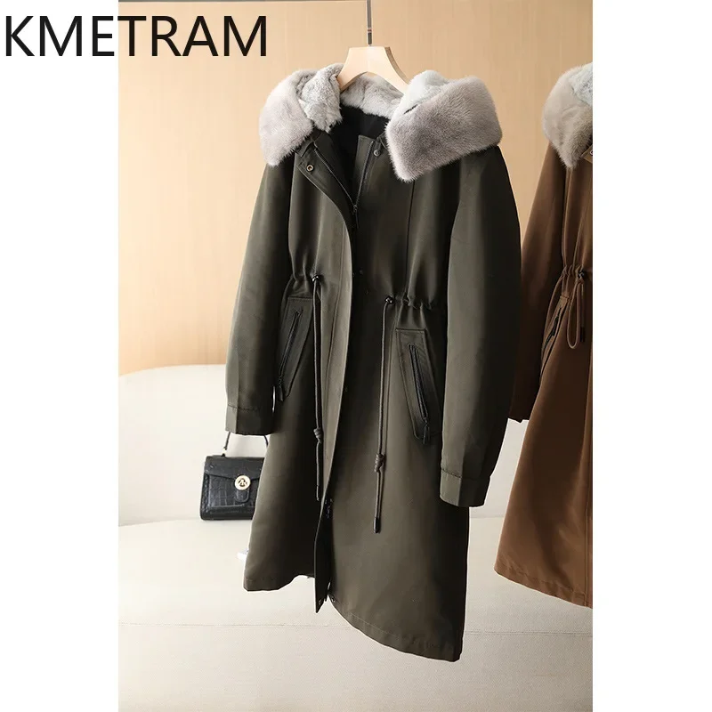 Kmetram Mink Fur Collar Parka Rabbit Fur s kožušinami kožušina Nové vo vonkajších odevoch zimné oblečenie pre ženy 2024 зимня куртка женская женская