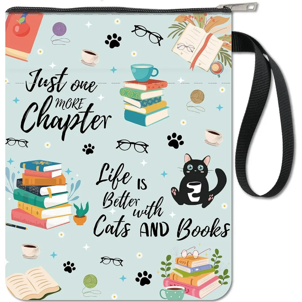Kniha Rukávov Cat Coffee Book Protector Book Covers pre brožované knihy Plečny obálka látky so zipsom a extra rukávové vrecko