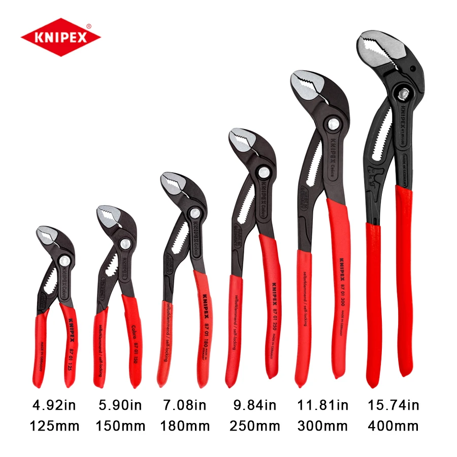 Knipex nástroj High-Tech Cobra Water Pliers 5-palcové úpravy Zmes ergonomický pliesk 87 01 125 | 87 01 150 | 87 01 180 | 87 01 250