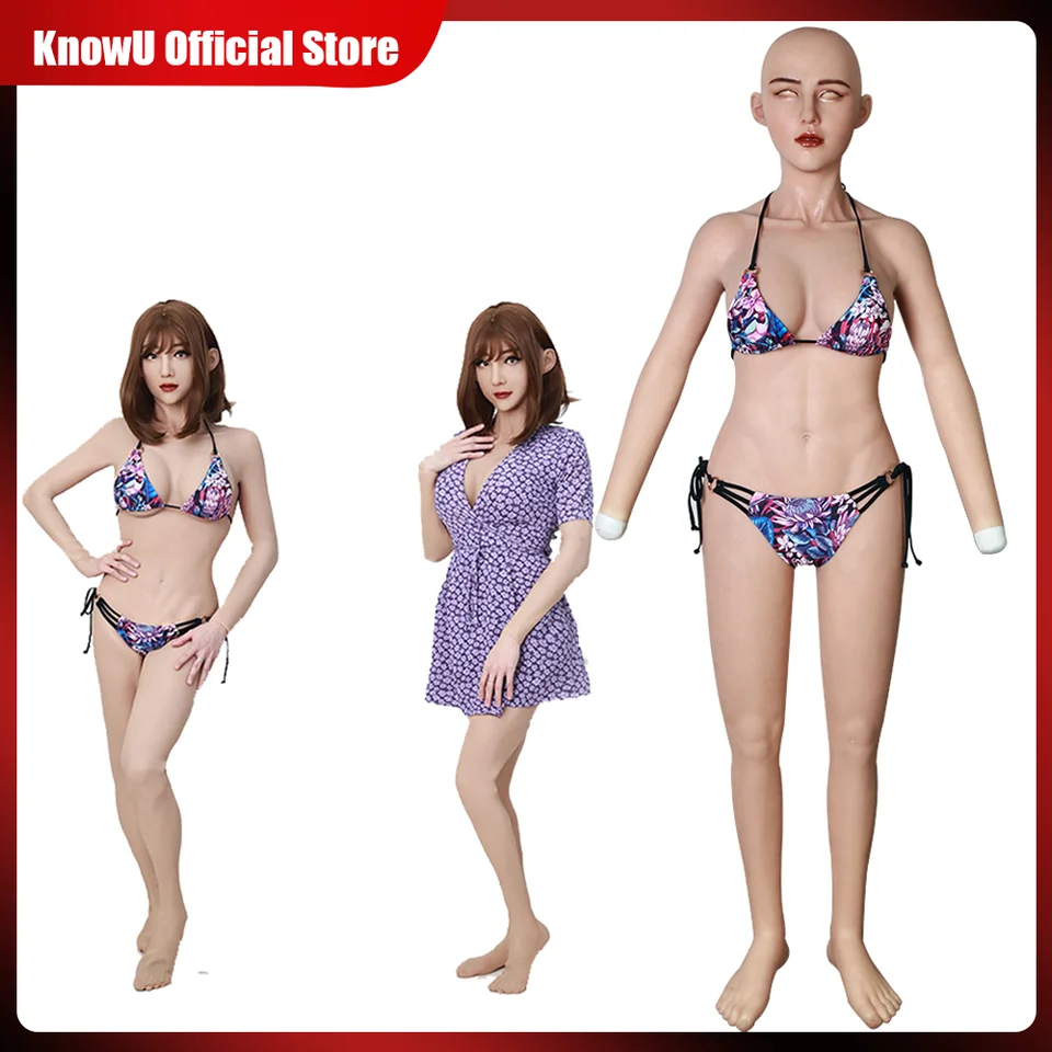 Knowu Full Silikone BodySuit s ramenom a maskou D-Cup Falošný vaginový pás močový trubica Crossdressing Shemale Crossdresser